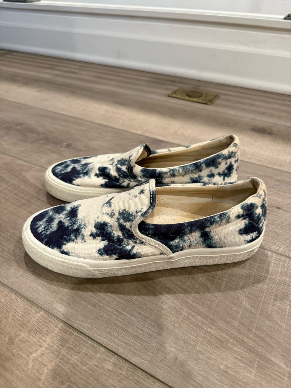 Madewell Tie-Dye Canvas Slip-On Sneakers in Navy and Cream